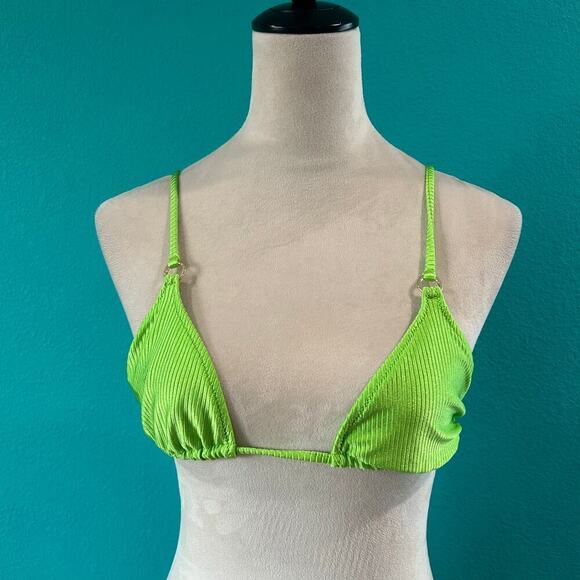 NWT Aerie Shine Rib String Triangle Bikini Top Harlequin Green Swimsuit - Picture 3 of 5